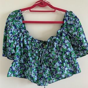 Zara floral crop top with zipper and bow details